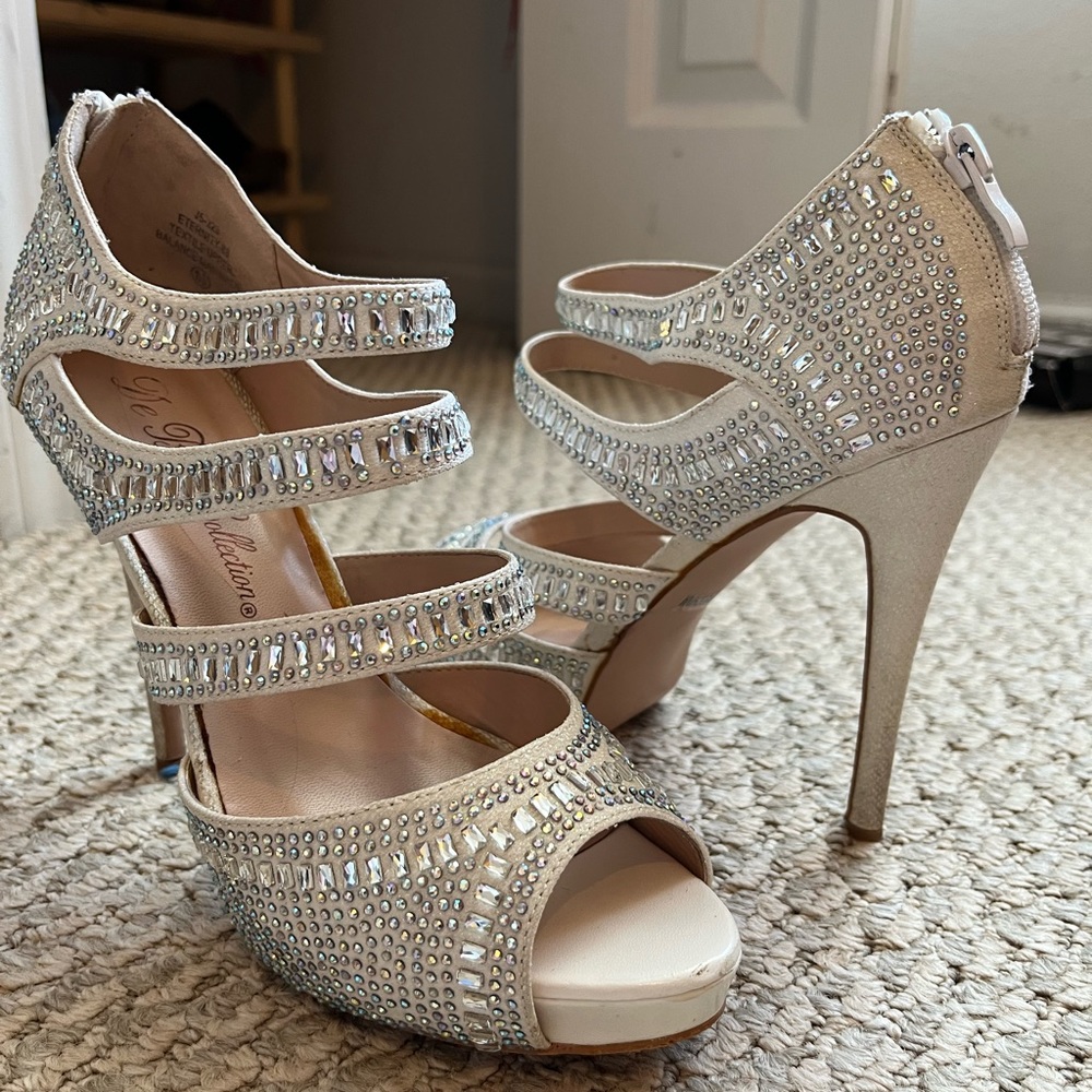 De Blossom Collection Cream Rhinestone High Heels